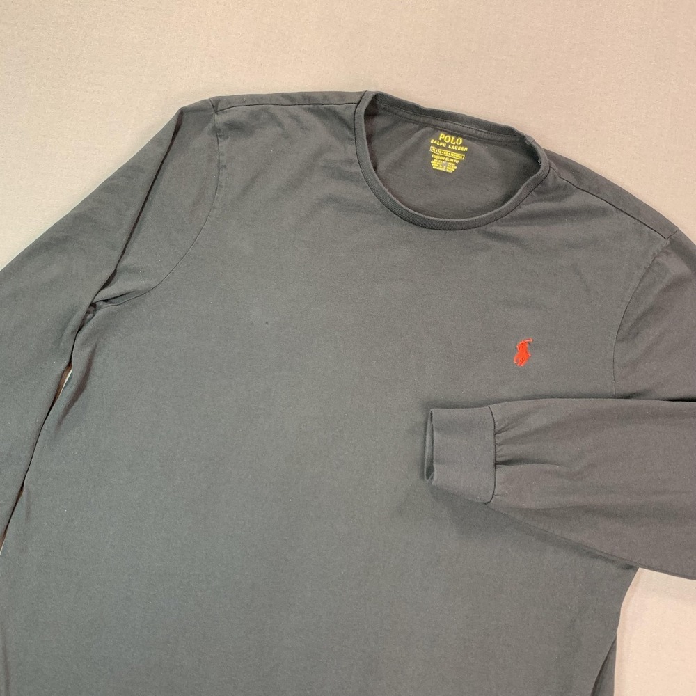 Polo Ralph Lauren Shirt Men XL Black Long Sleeve Crew Neck Slim Fit Red Pony Tee